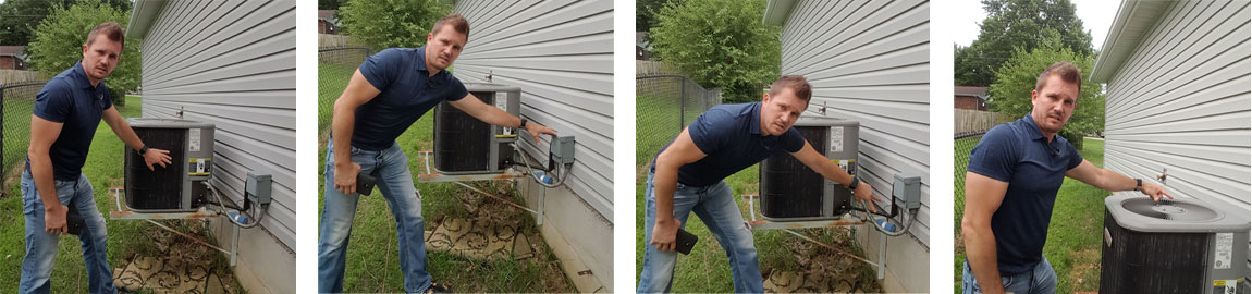 Tracey Miller, Realtor checking a central air conditioning unit in Cape Girardeau