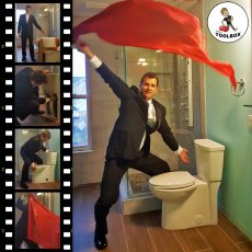 Photo of Tracey Miller, Realtor installing toilet in tuxedo