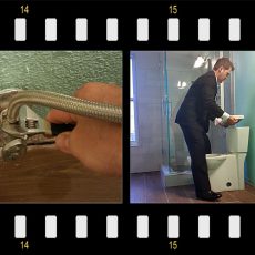 Photo of Tracey Miller, Realtor installing toilet