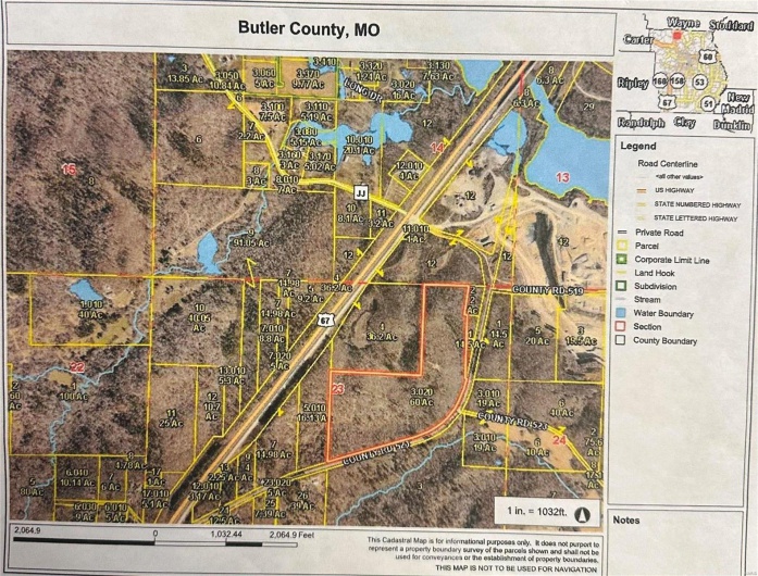 Platte map for the 60 acres of the total 76.  It has it's own parcel # listed in the MLS.