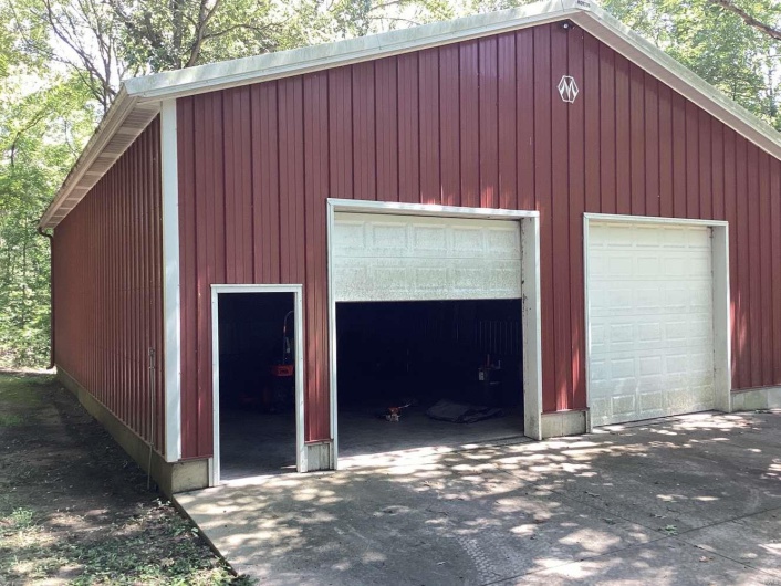 Garage with wood walls