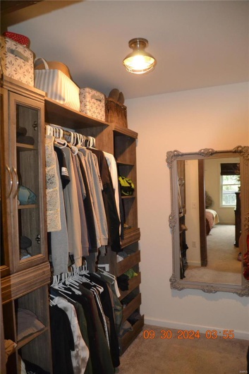 Walk in closet with carpet