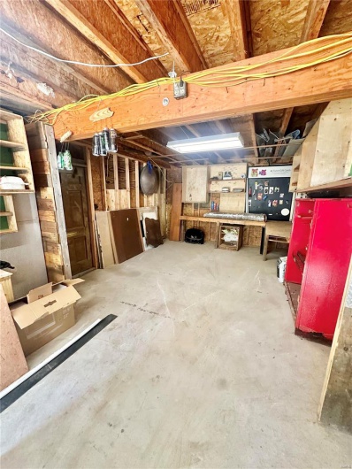 Basement with a workshop area