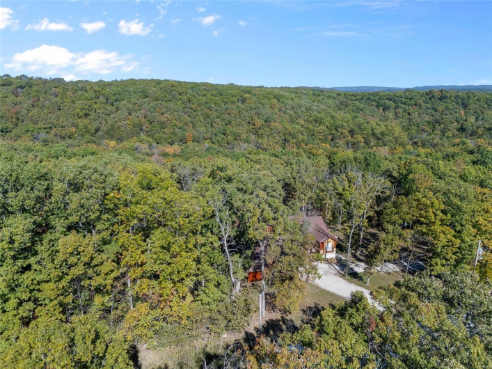 Aerial view of the home and nearby area
