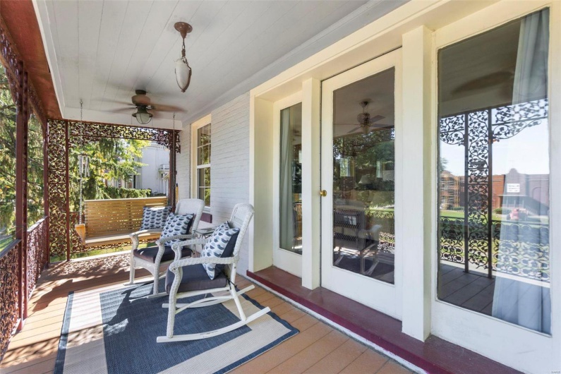 Wooden terrace with ceiling fan