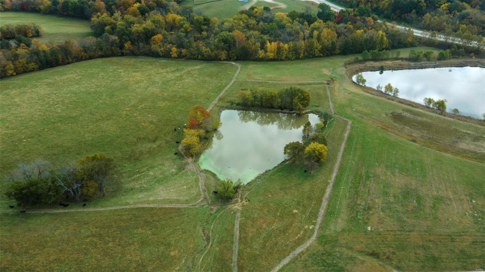Bird's eye view with a water view and a rural view