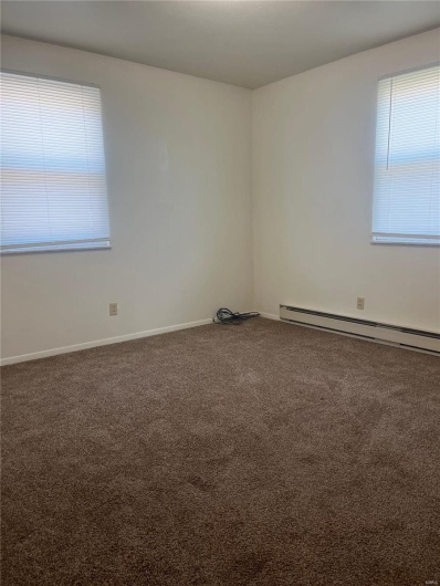 Carpeted spare room featuring a wealth of natural light and a baseboard heating unit
