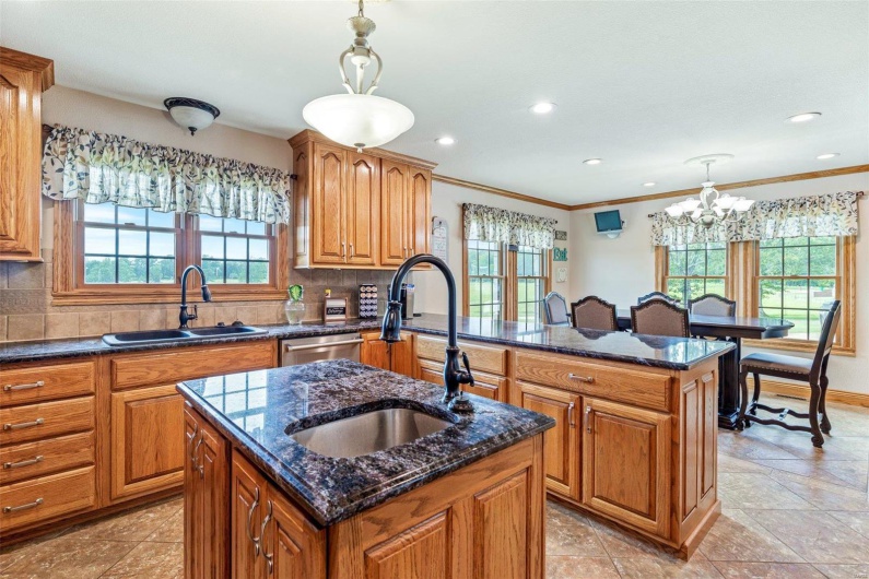 Kitchen with decorative backsplash, a kitchen island with sink, and pendant lighting