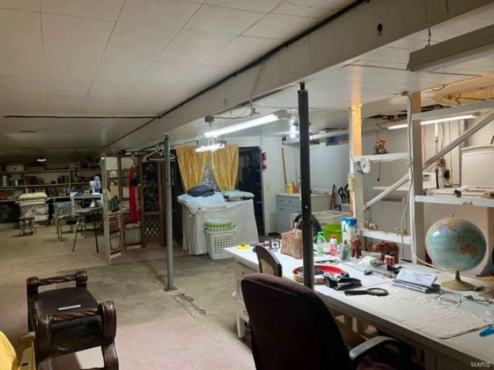 Basement featuring a workshop area