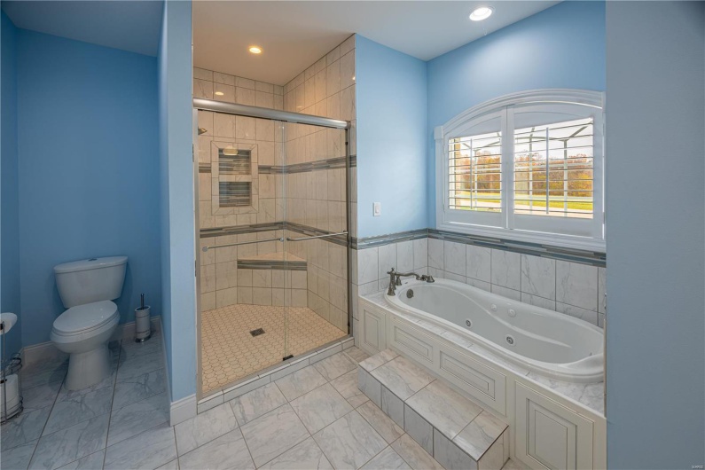 Bathroom with separate shower, tub and toilet.