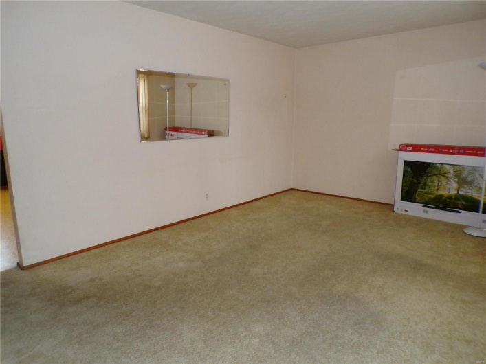 Unfurnished living room featuring light carpet