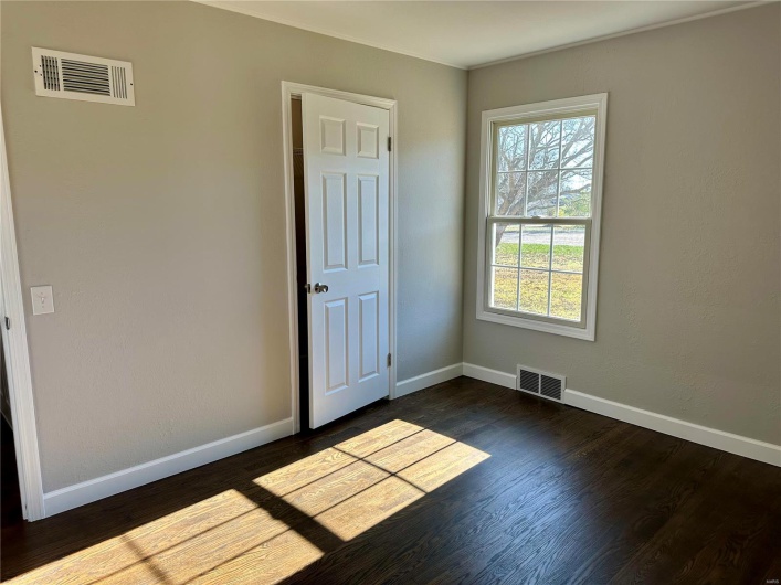 Spare room featuring dark wood-type flooring