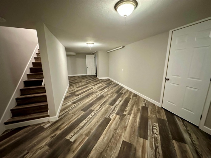 Basement featuring dark hardwood / wood-style floors