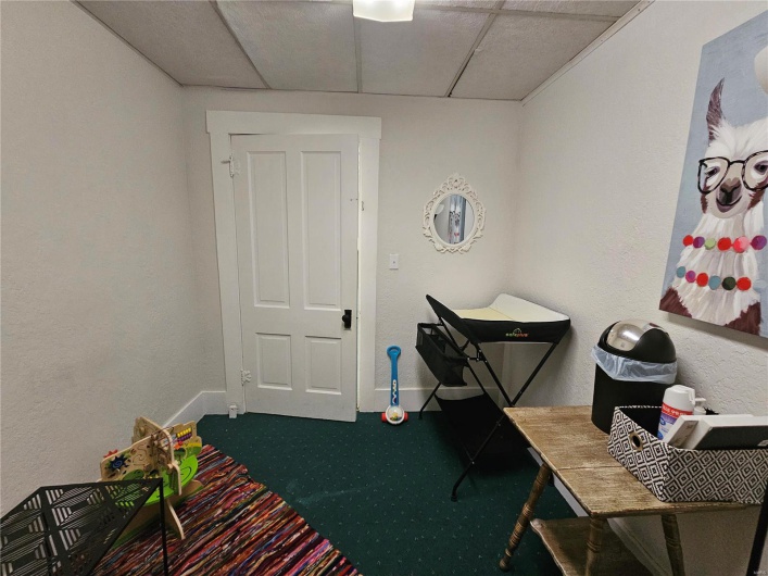 Miscellaneous room with carpet floors and a drop ceiling
