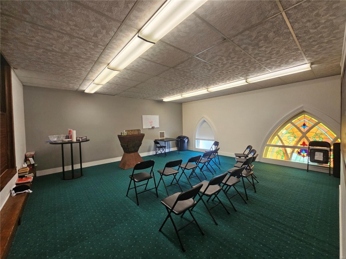View of carpeted dining area