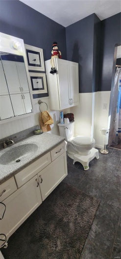Bathroom featuring vanity and toilet