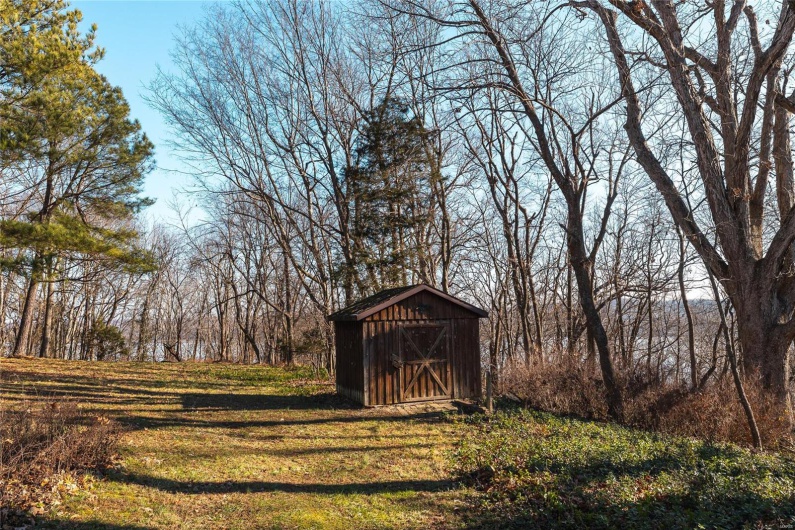 View of yard featuring a storage shed