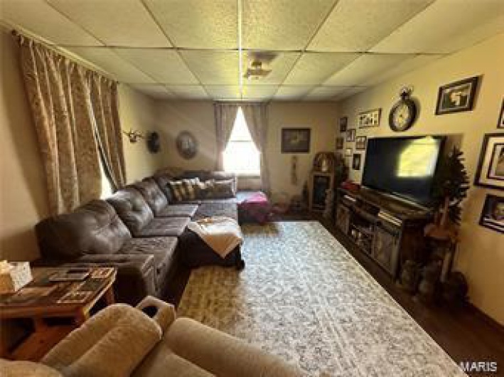 Living room featuring a drop ceiling