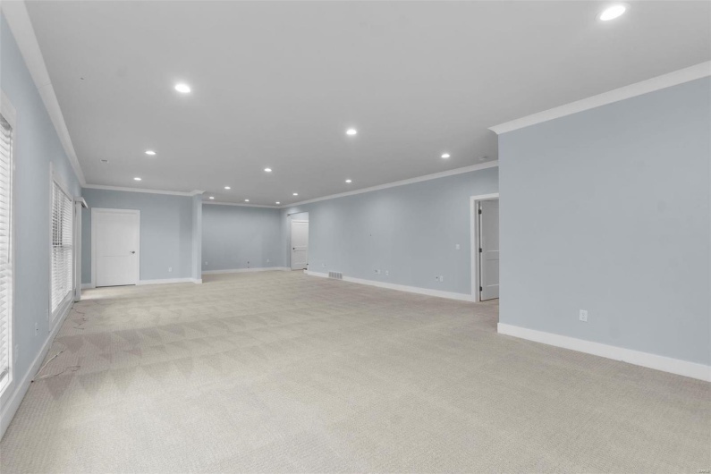 Spare room with light colored carpet and ornamental molding