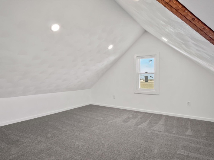 Additional living space featuring carpet flooring and vaulted ceiling