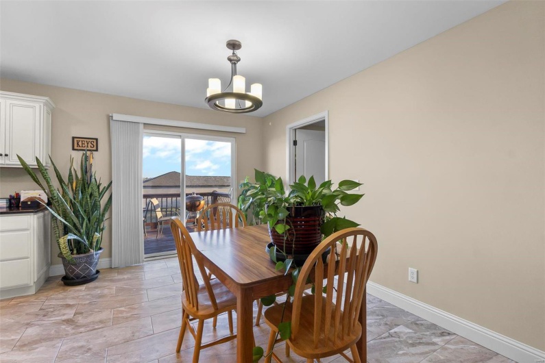 Dining area featuring an inviting chandelier