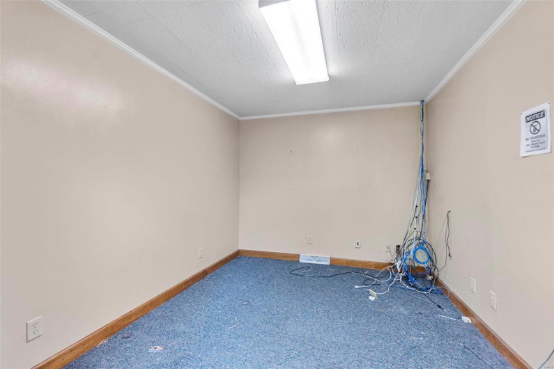 Unfurnished room with ornamental molding and carpet floors