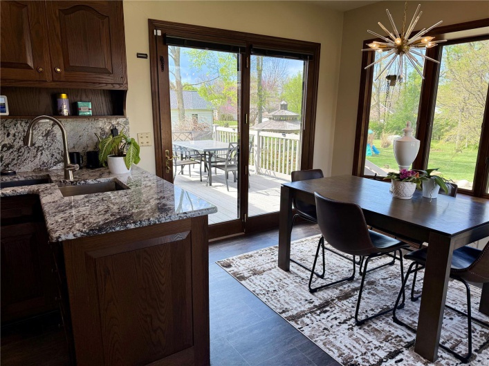 Dining space with a notable chandelier