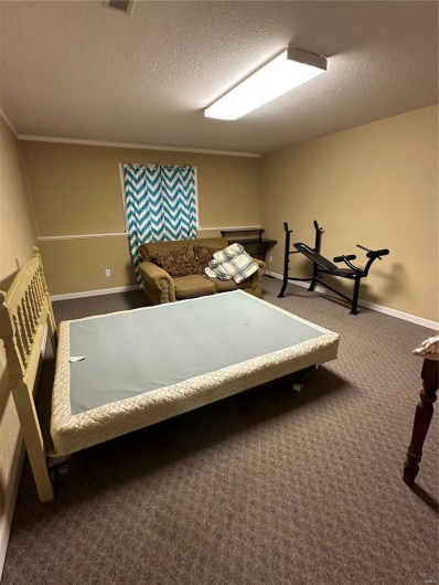 Bedroom with a textured ceiling