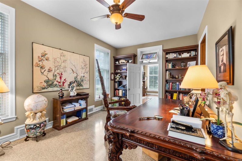 Office area with ceiling fan