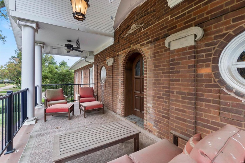 View of patio / terrace featuring ceiling fan and a porch