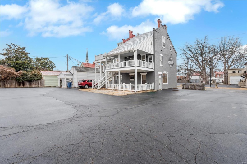 Rear view of the building with parking lot.