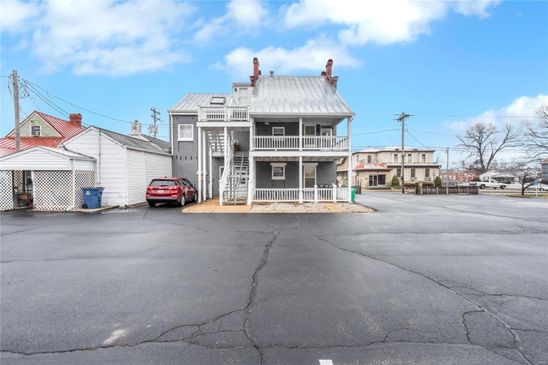 Rear view of the building with parking lot.