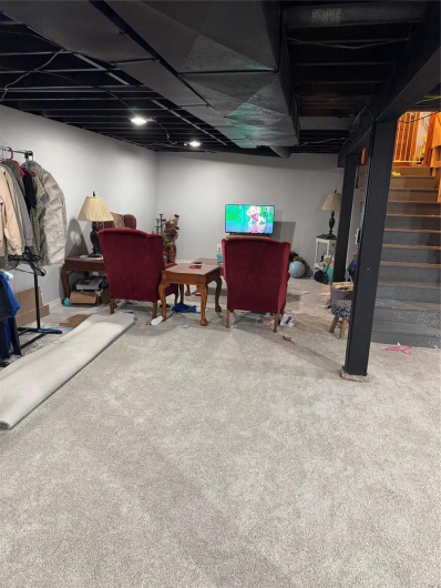 Basement with carpet floors