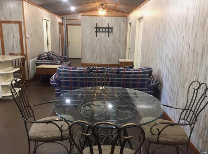 Dining area with vaulted ceiling