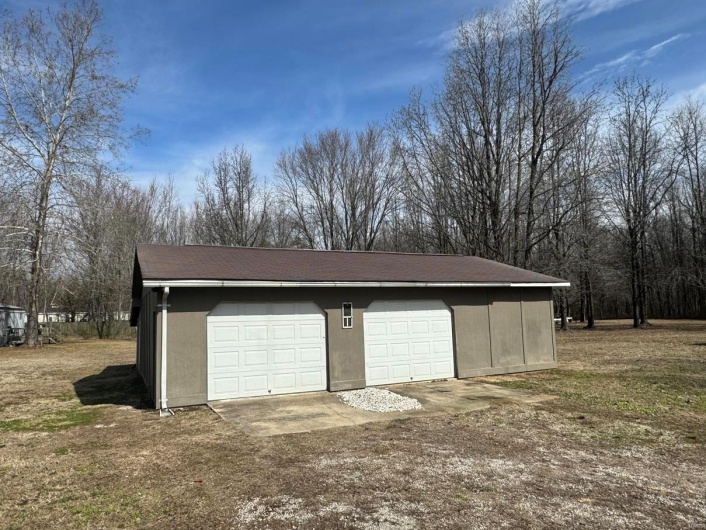 View of detached garage