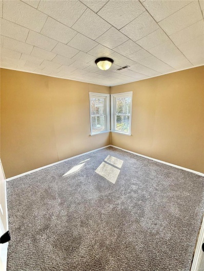 Spare room featuring carpet, visible vents, and baseboards