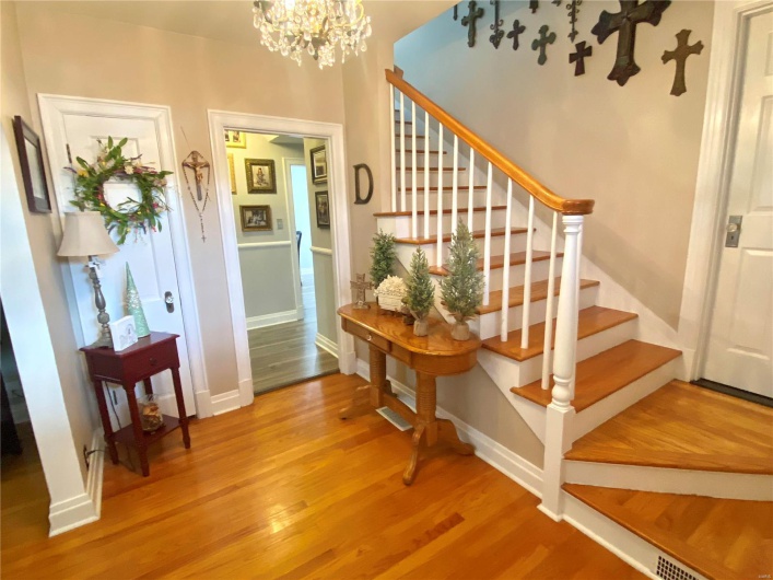Stairs with an antique chandelier