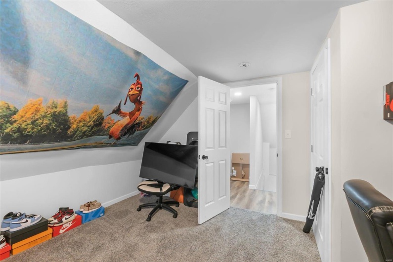 Office featuring light carpet