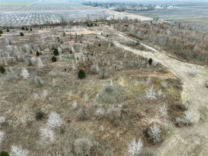 Birds eye view of property with a rural view