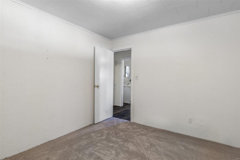 Spare room featuring crown molding and carpet flooring