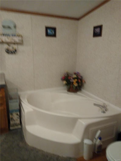 Full bathroom featuring a garden tub and toilet