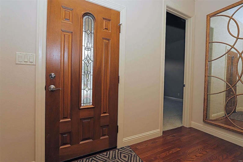 Entryway with dark wood-type flooring