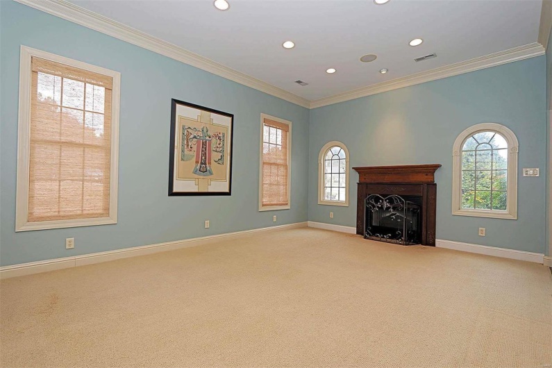 Unfurnished living room with light carpet, crown molding, and a wealth of natural light
