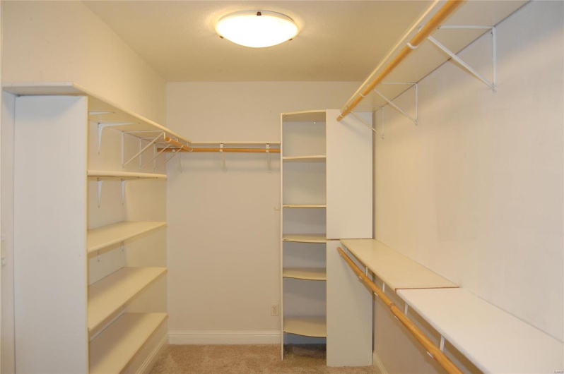 Walk in closet featuring light carpet