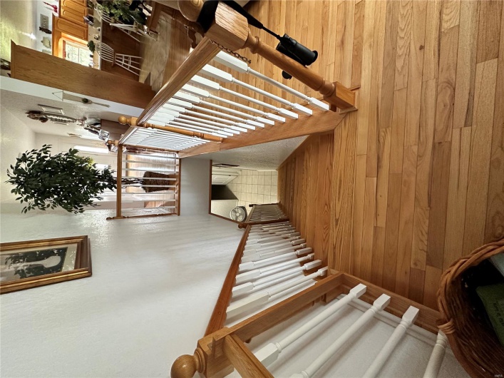 Staircase featuring wood-type flooring