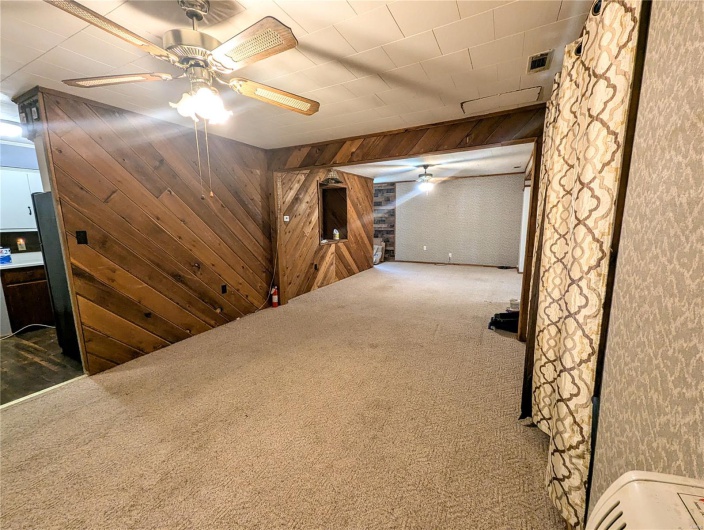 Large living room with accent wall.