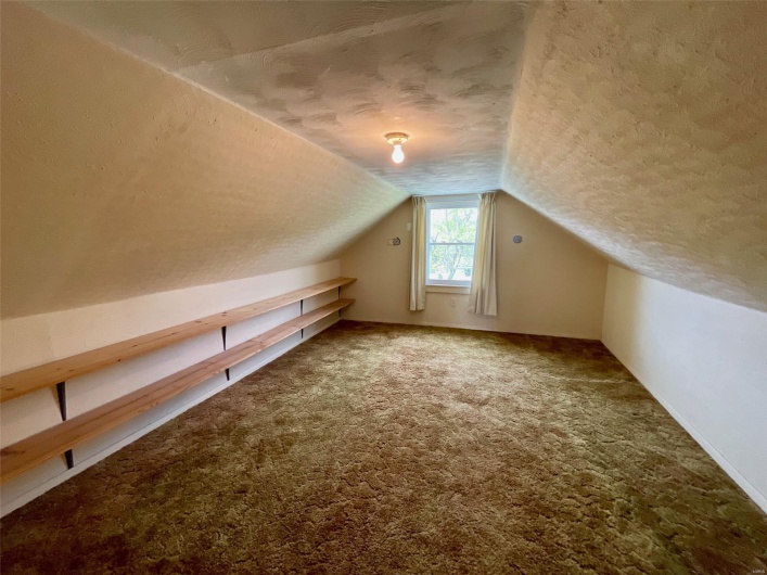 Additional living space featuring carpet, a textured ceiling, and lofted ceiling