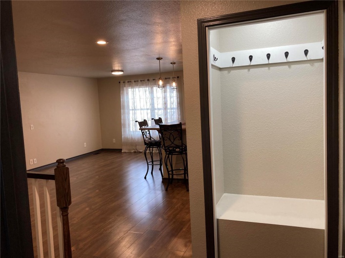 Sitting area with coat hooks
