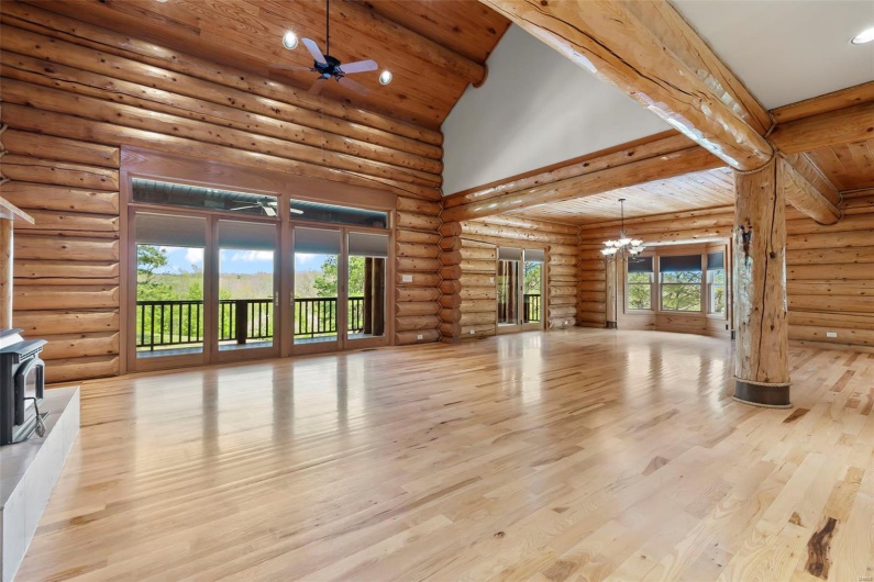 Great Room with Views Out Rear French Doors to Balcony Deck