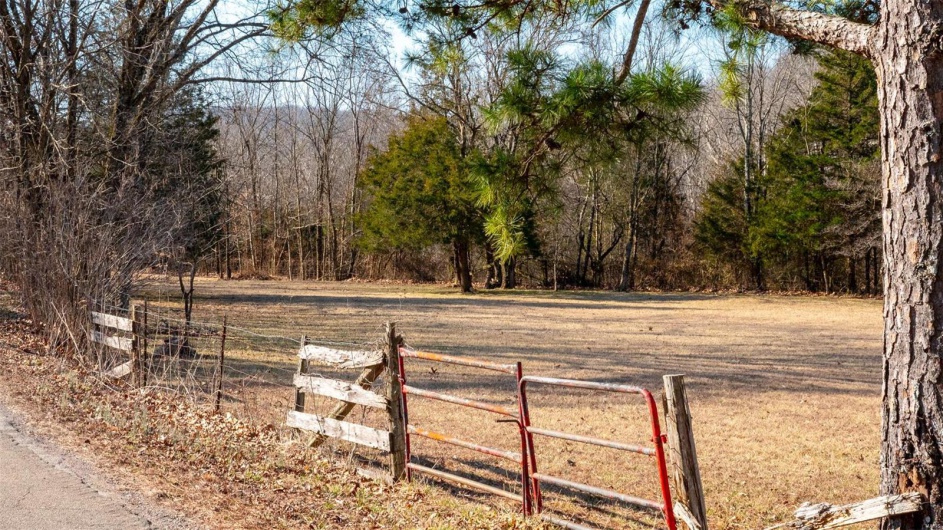 View of yard featuring a forest view, a rural view, and fence